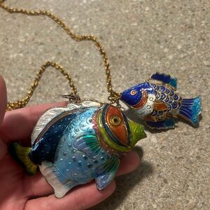 Vintage gold & blue/green fish 🐠 necklace